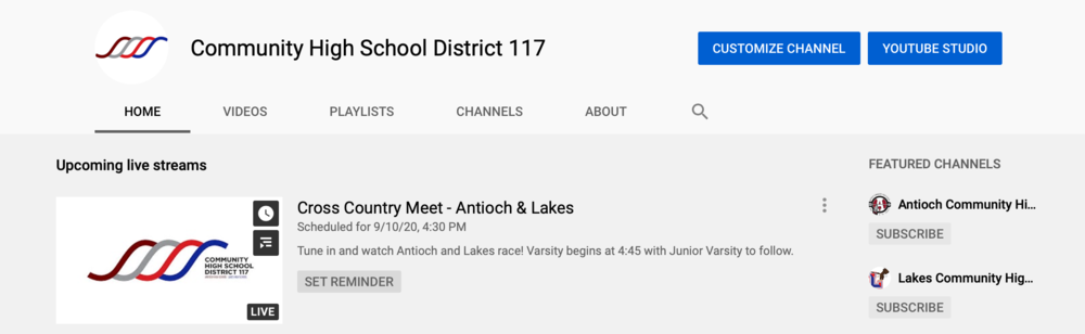 This is a picture of the  CHSD117 YouTube Channel Homepage