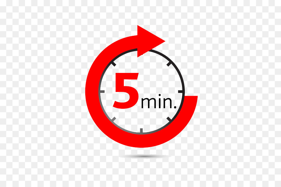 red arrow in circle with text that reads 5 min.