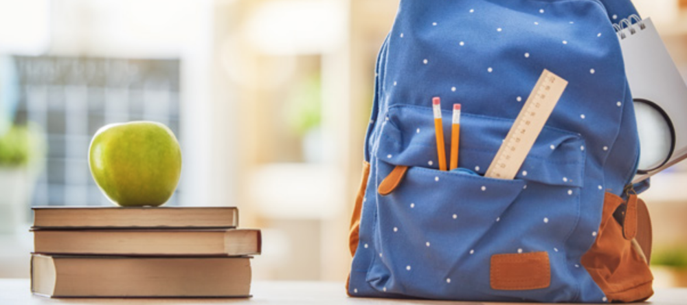 Picture of a Backpack, Books, and an Apple