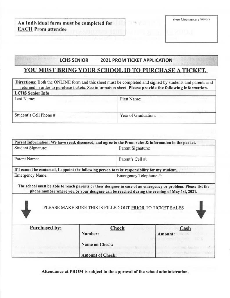 Prom tickets - Class of 2021 - form