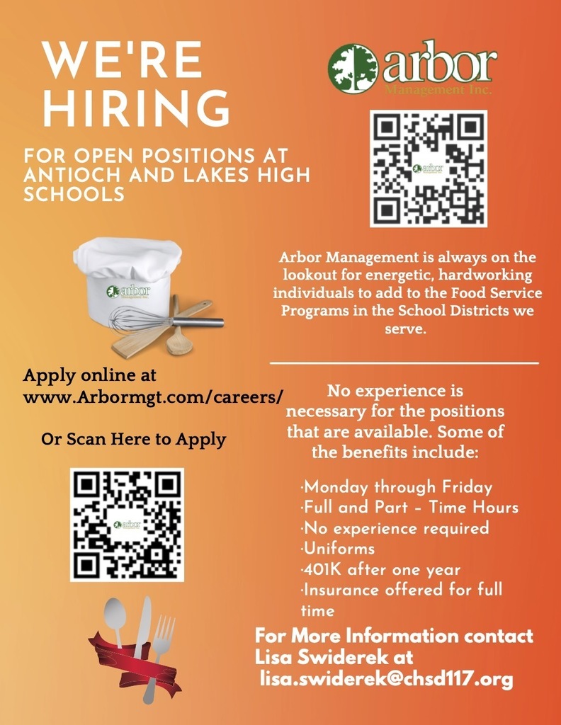 Flier for help wanted in food management at ACHS and LCHS
