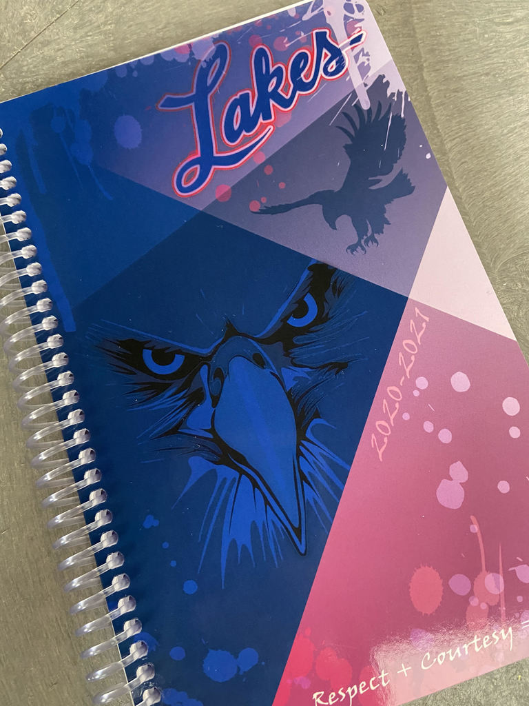 Lakes 2020-21 Handbook, blue and red with eagle